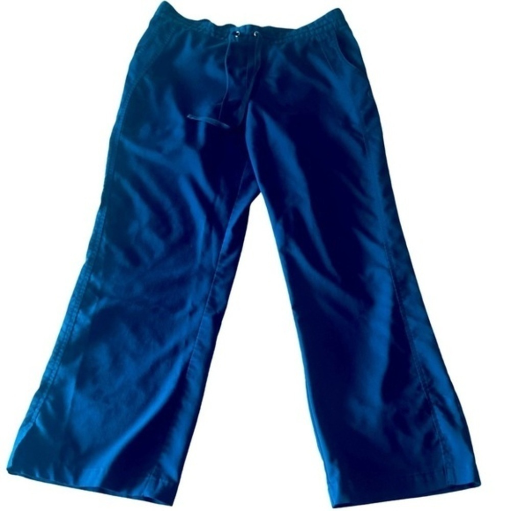 Purple Label medical pants rich blue elastic waist split ends pockets Women M